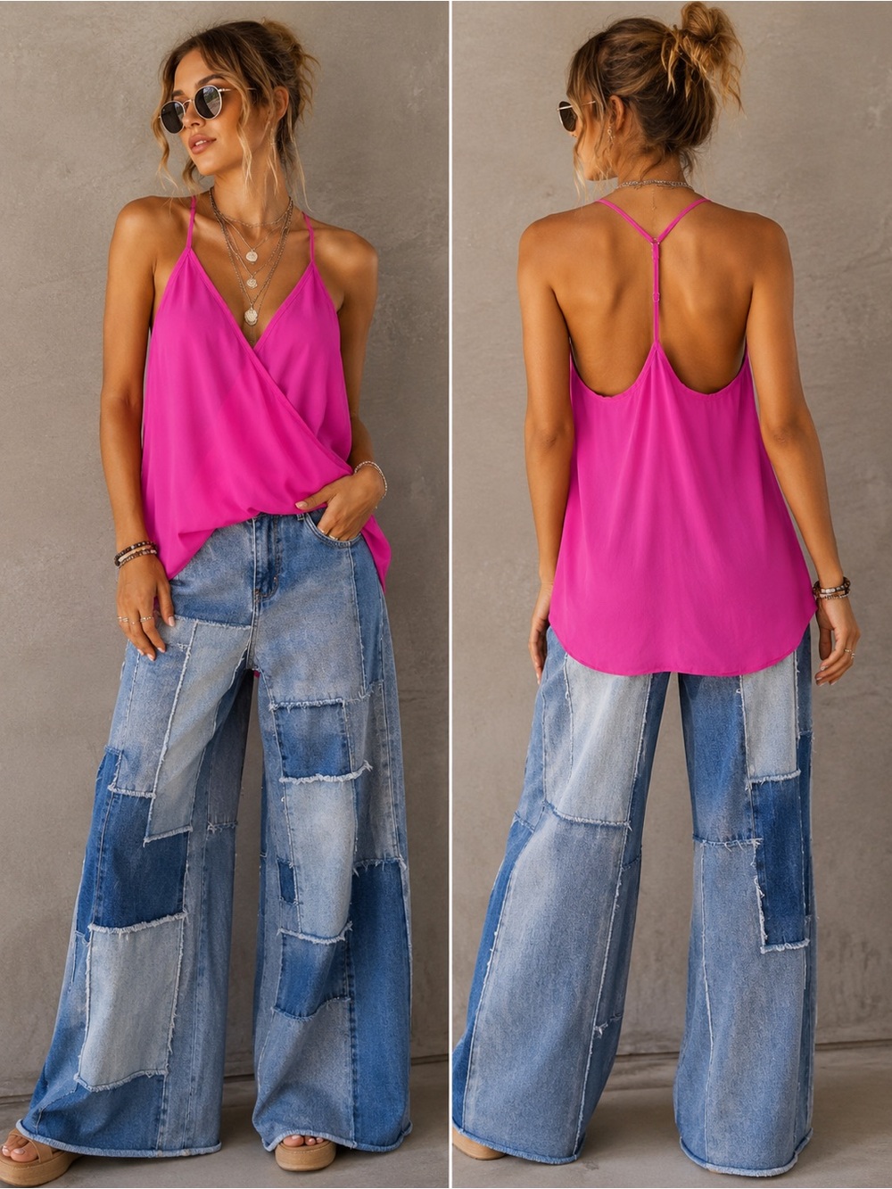 ENTRO Pink Vneck Surplice Cami Tank Top NWT